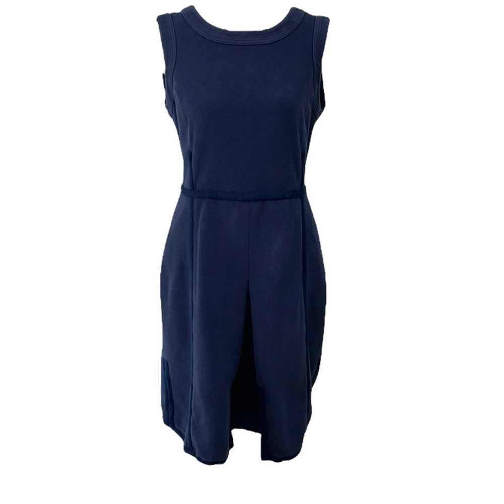 Tory Burch Blue Pleated Midi Dress Back Zip Cotton Blend Size 8
